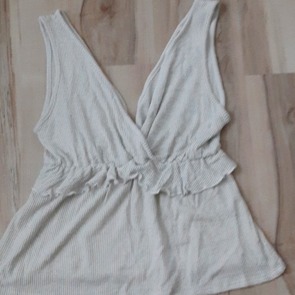 CAUTION TO THE WIND Green and white striped tank top. Size small.